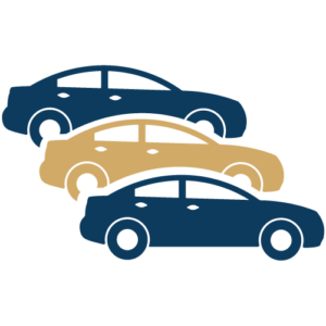 Three car silhouettes representing OnView security solutions for auto dealerships and vehicle lots.