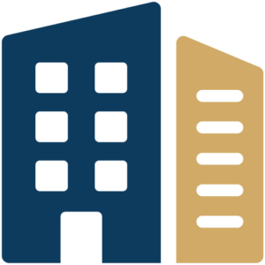 Two building silhouettes representing OnView security solutions for commercial real estate and multifamily properties.