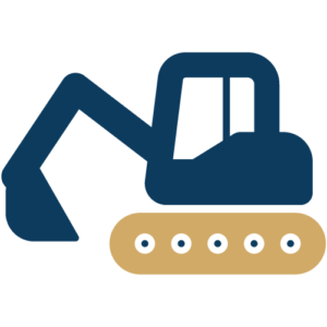 Excavator icon representing OnView security solutions for equipment and materials yards.
