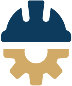 Hard hat and gear icon representing OnView security system installation and project implementation.