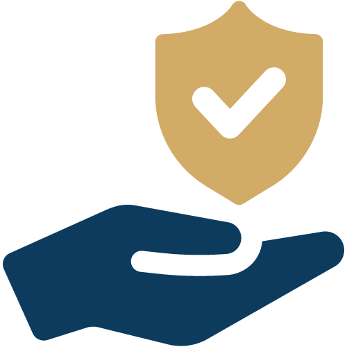 Hand and shield with check mark icon representing OnView security system testing and support.