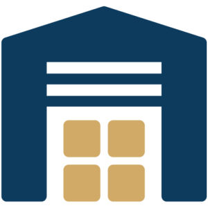 Warehouse building icon representing OnView security solutions for logistics and distribution properties.