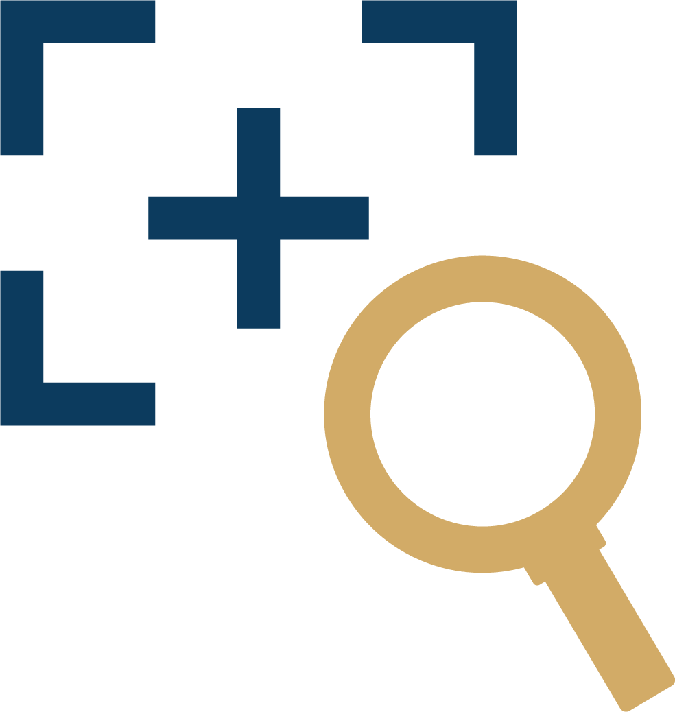 Magnifying glass and focus markers icon representing OnView security detection.