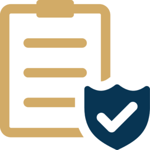 Checklist document and shield with check mark icon representing OnView security documentation and verification.