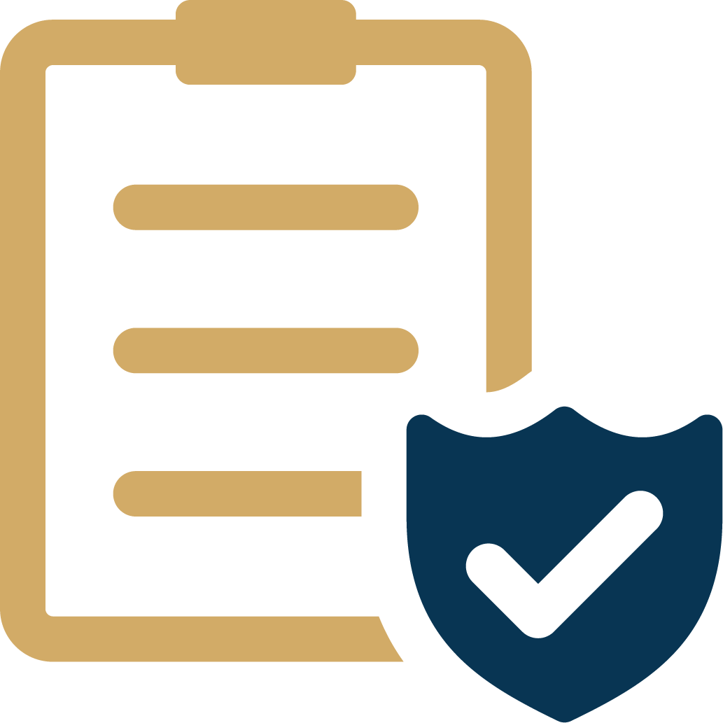 Checklist document and shield with check mark icon representing OnView security documentation and verification.